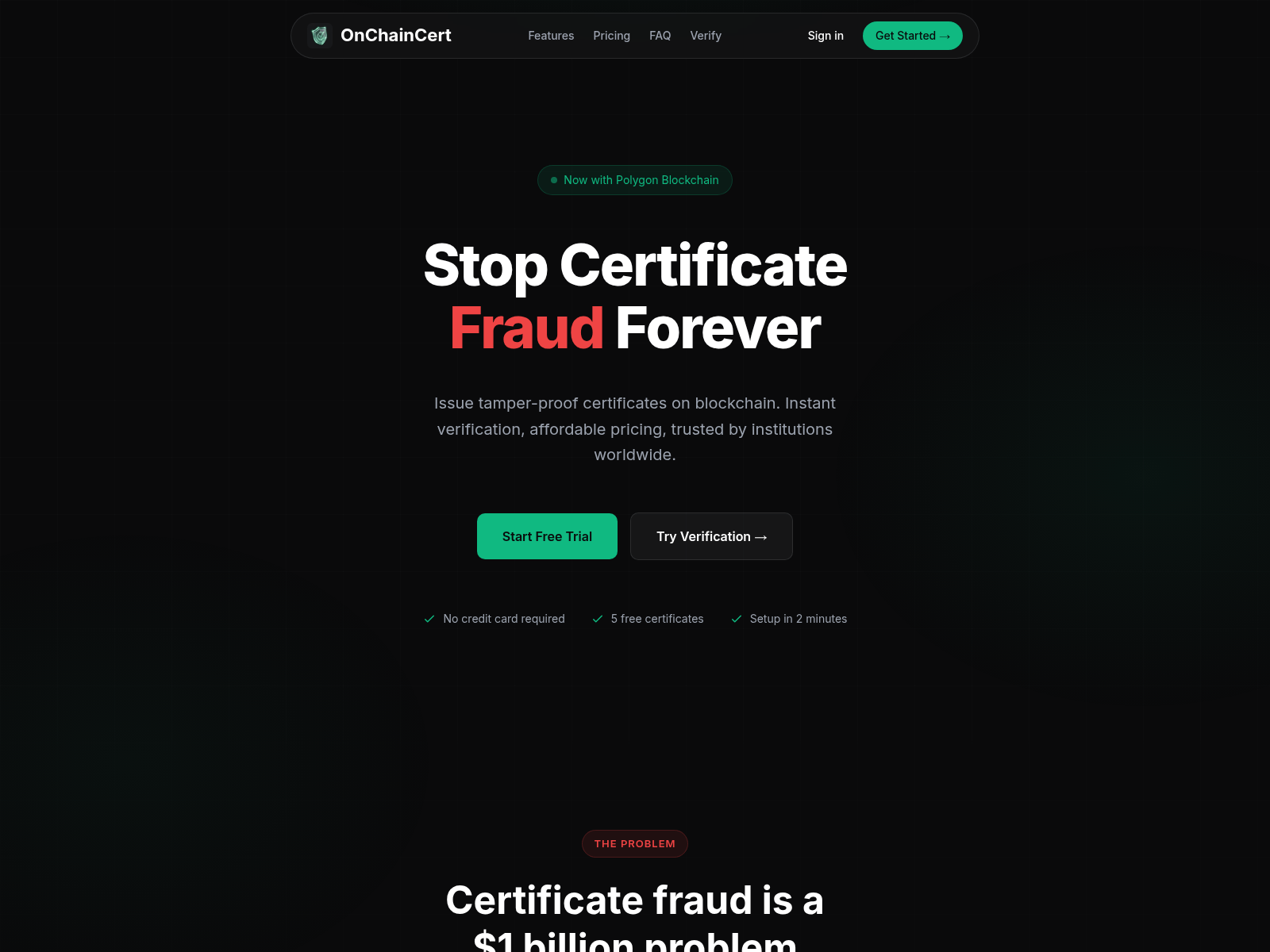 Forensic screenshot of onchaincert.pages.dev