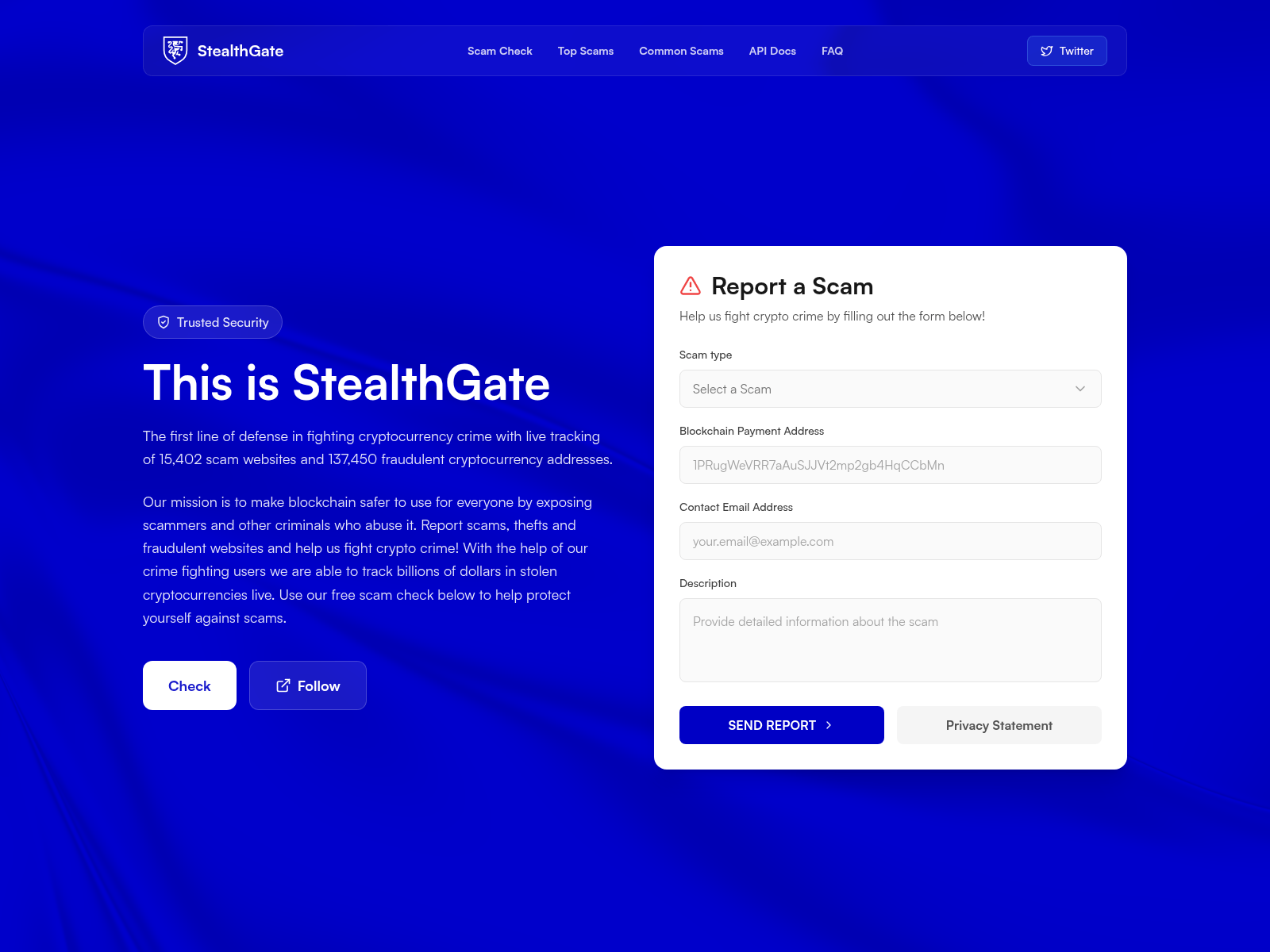 Forensic screenshot of stealthgate.app