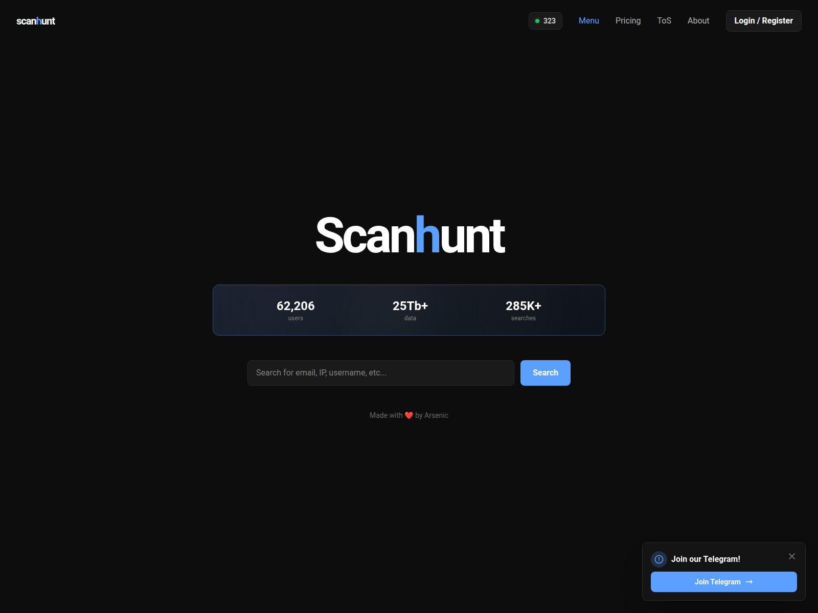 Screenshot of scanhunt.cc
