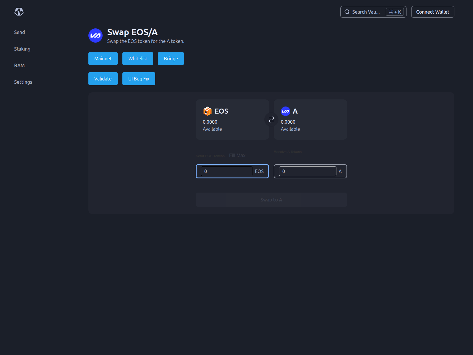 Screenshot of vaulta-swap.pages.dev