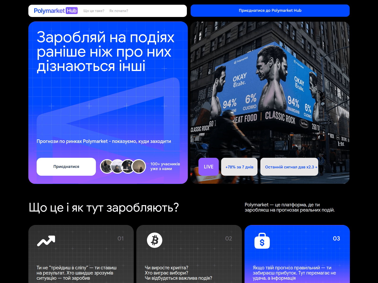 Screenshot of polymarkethub.space