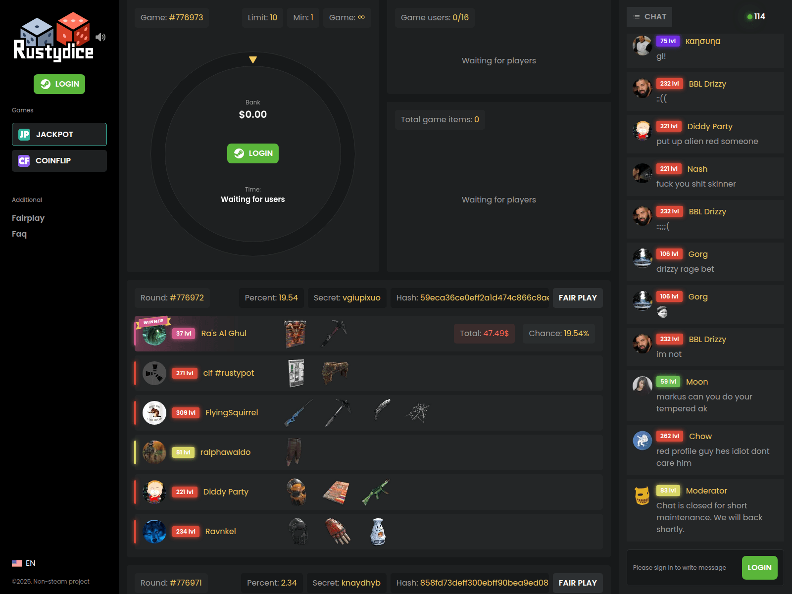 Forensic screenshot of rustydice.com