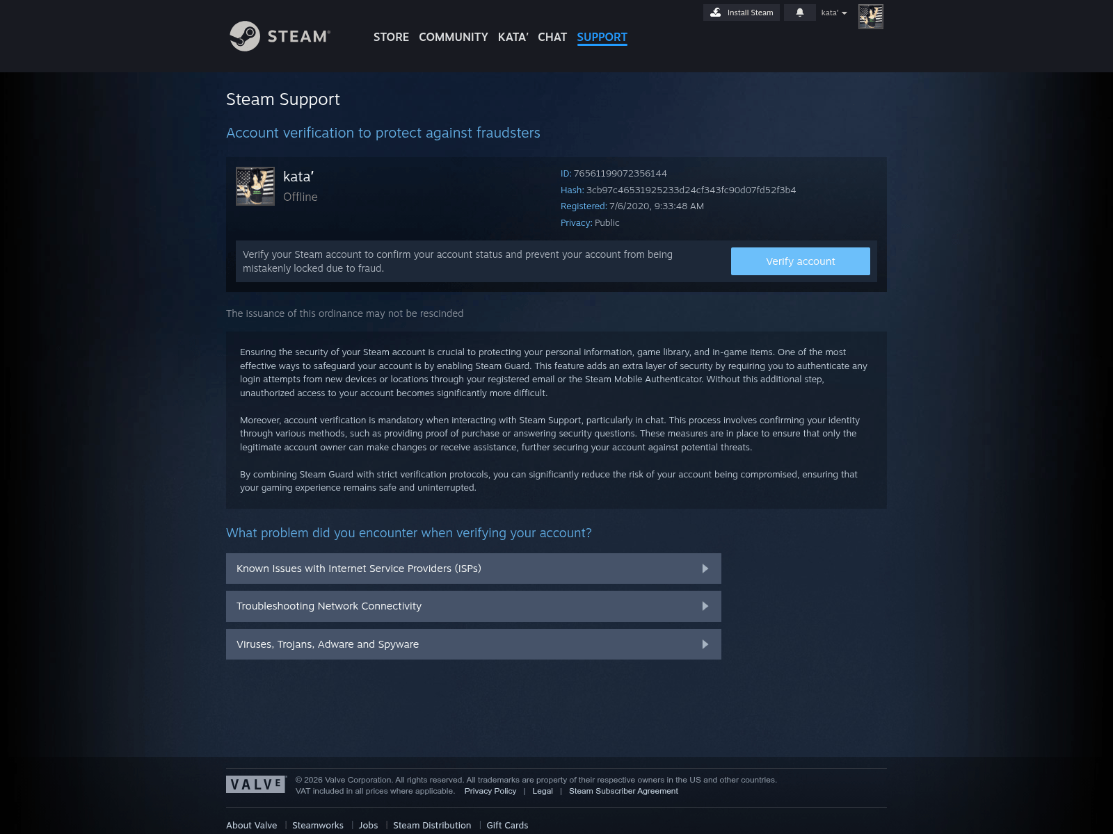 Forensic screenshot of help.valvesecure.com
