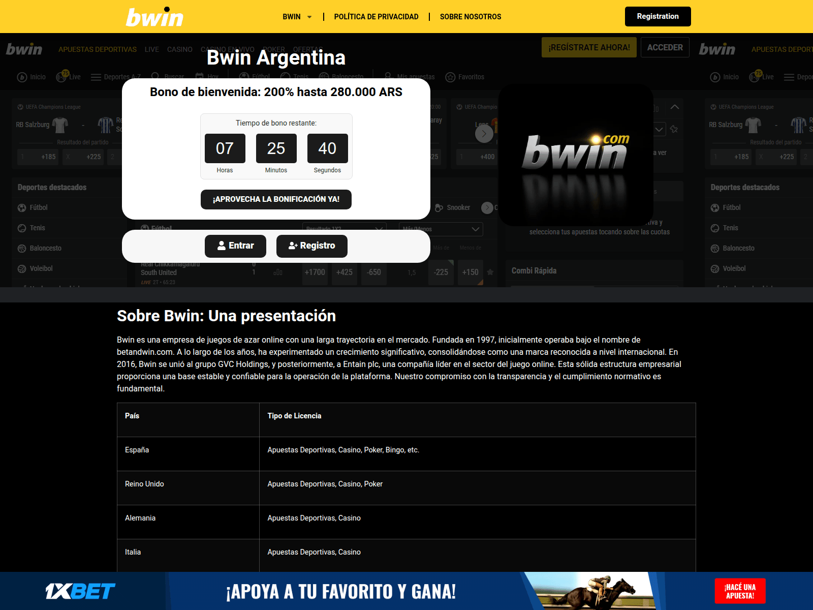 Screenshot of bwinargentina.com