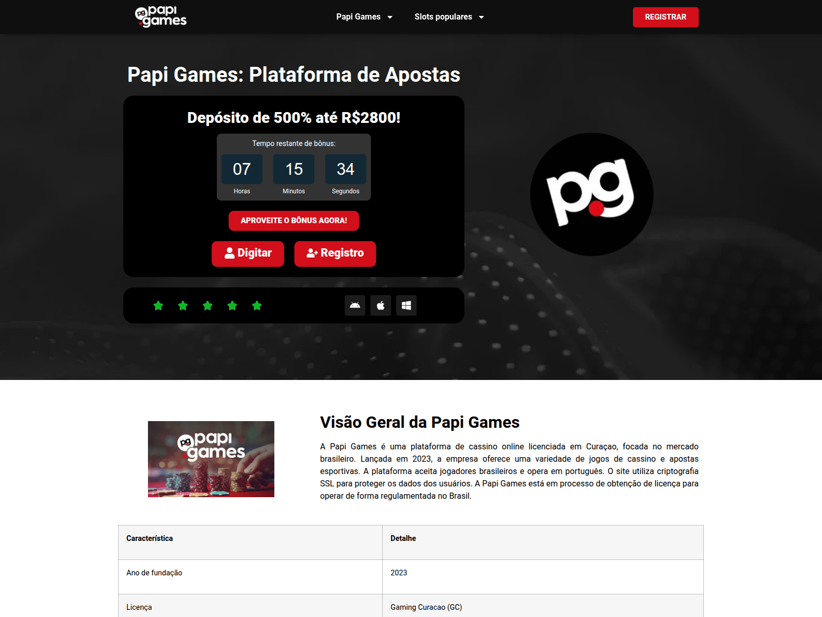 Screenshot of papigamesbrazil.com