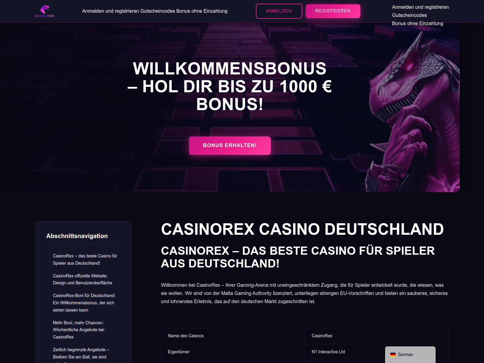 Screenshot of casinorex-casino.com