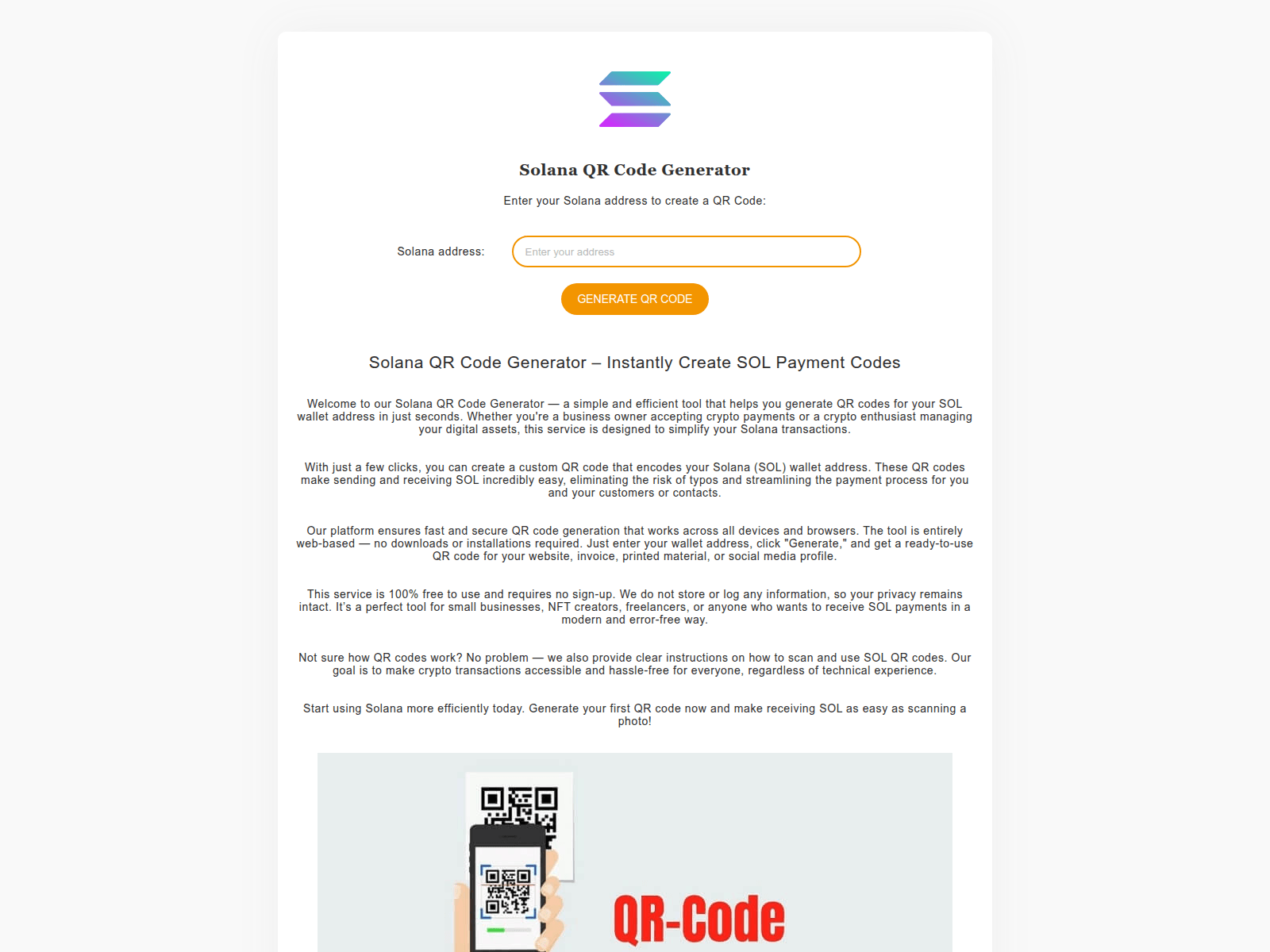 Screenshot of solana-qr-code-generators.com