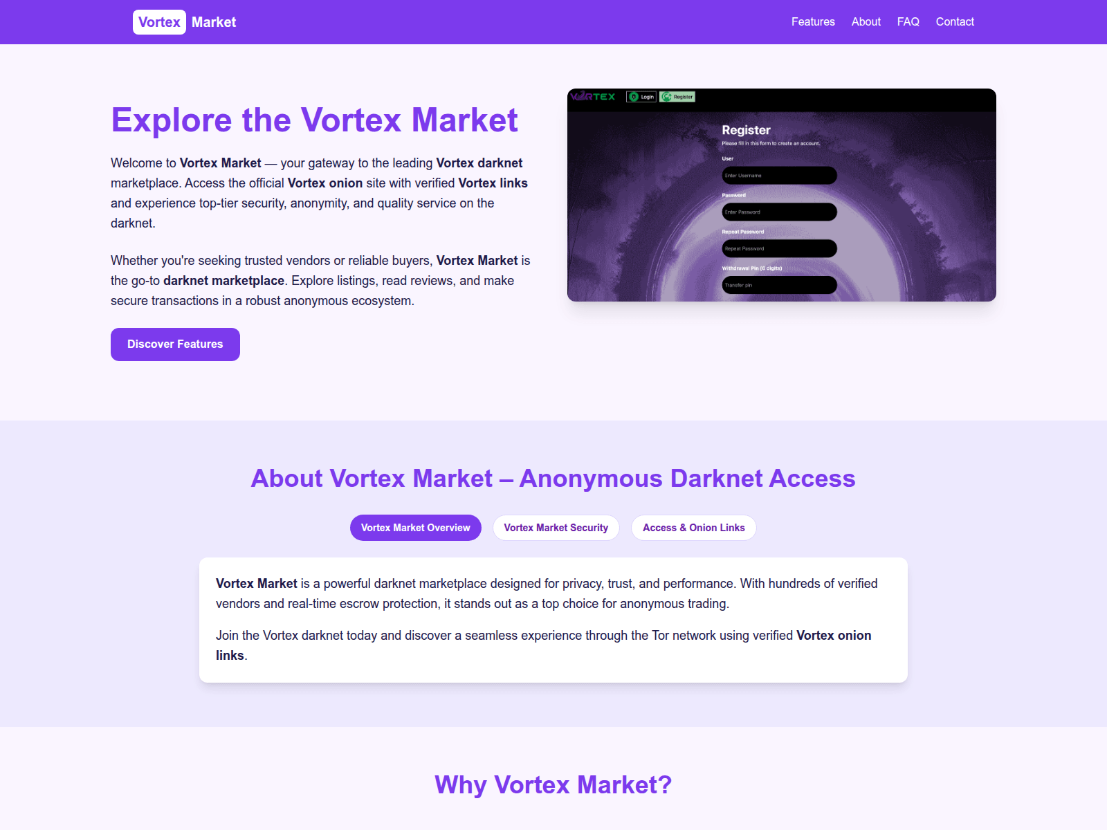 Screenshot of vortexdarkmarket.com