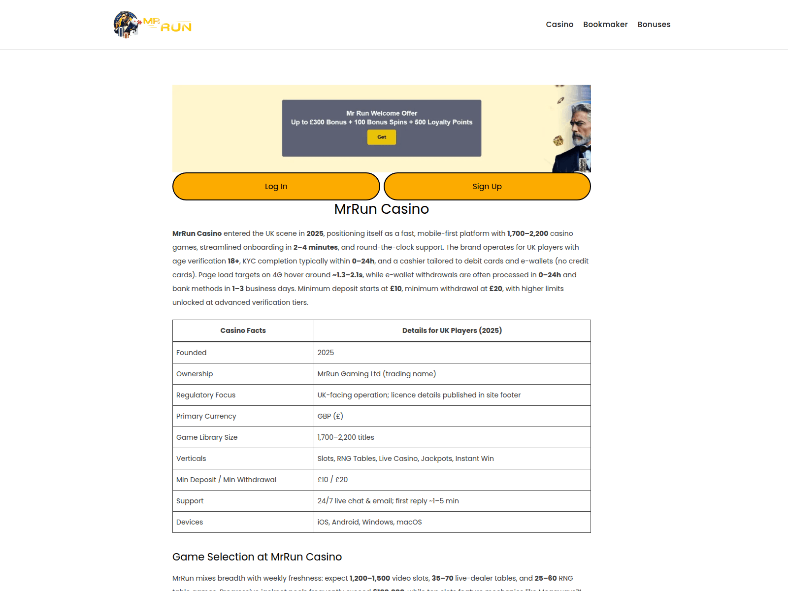 Screenshot of mrruncasinos.com