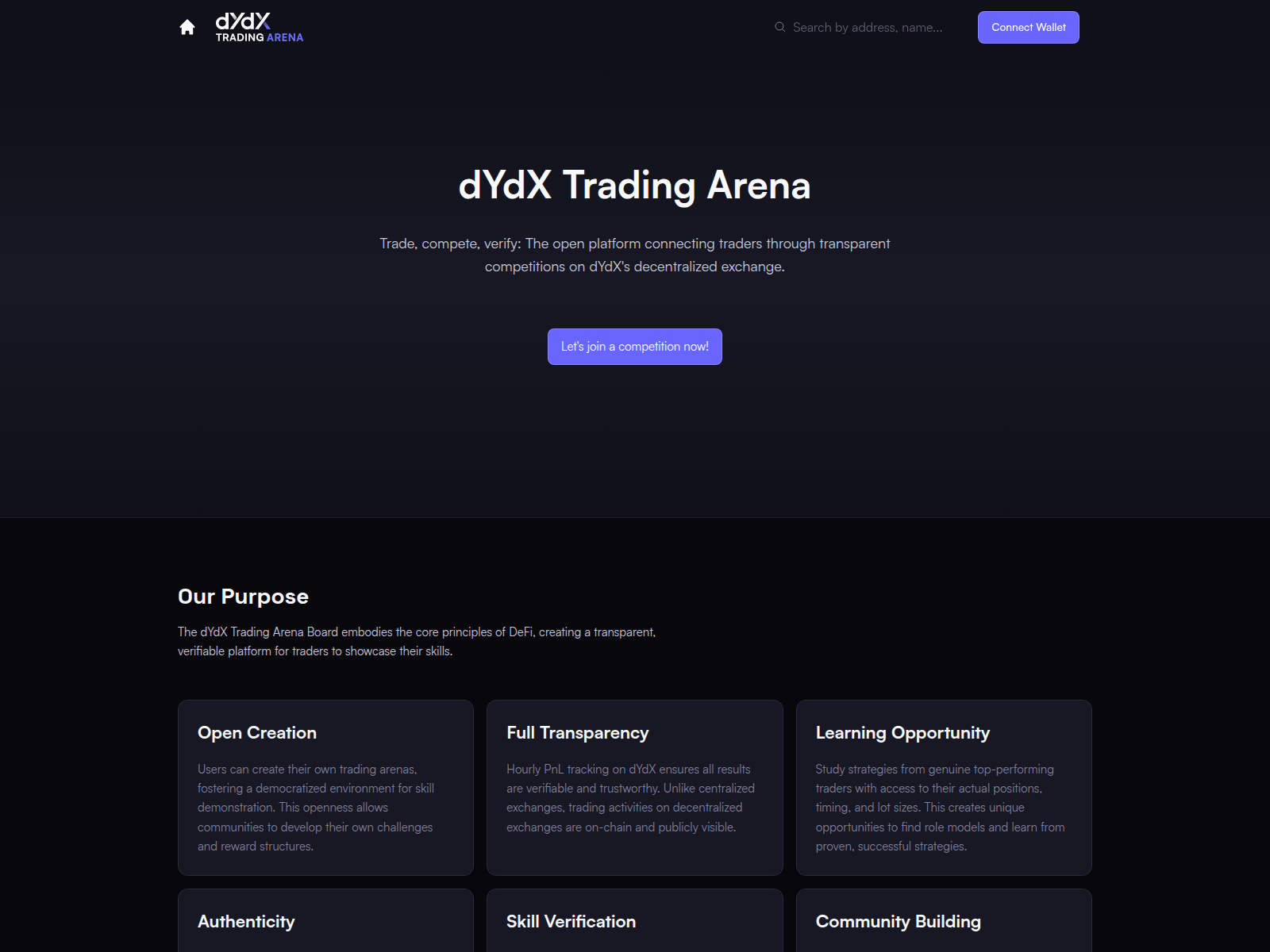 Screenshot of dydx-trading-competition-frontend.pages.dev