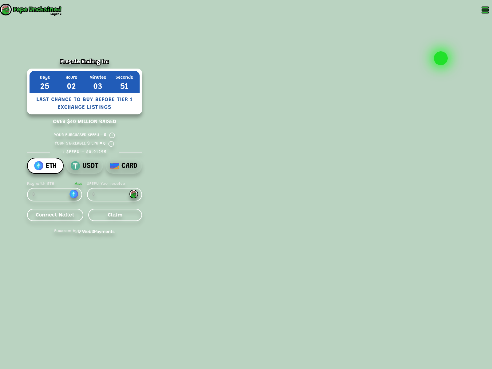 Screenshot of pepeunchained-claim.pages.dev
