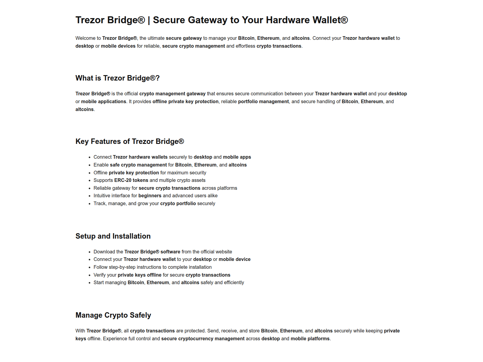 Screenshot of trezerio-bridge.pages.dev