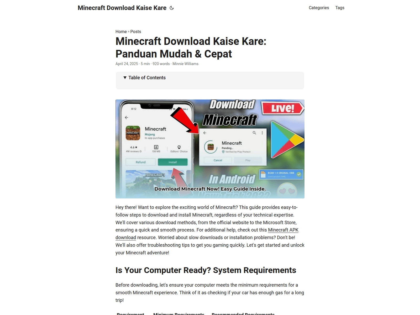 Screenshot of minecraft-download-kaise-kare.pages.dev