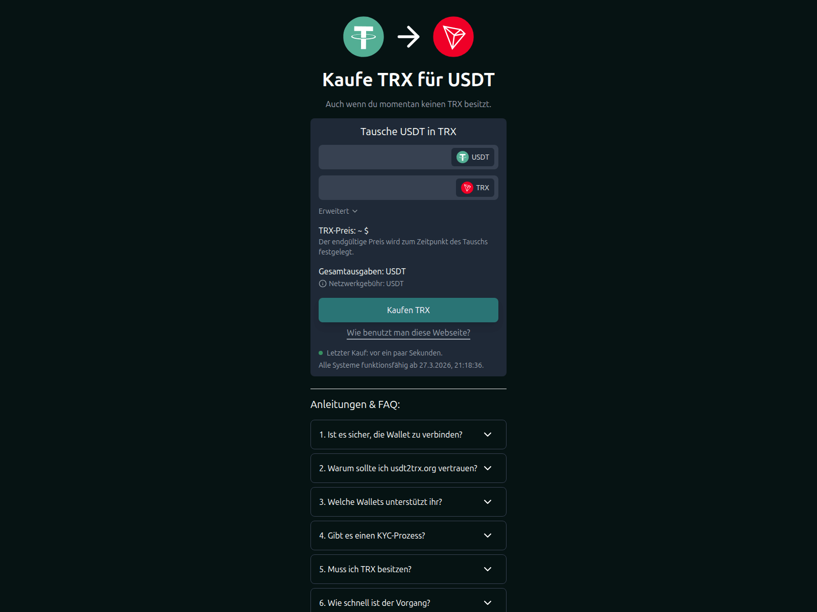 Screenshot of usdt2trx.pages.dev