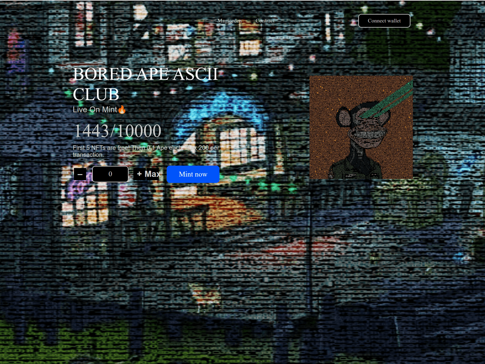 Screenshot of boredapeasciiclub.pages.dev