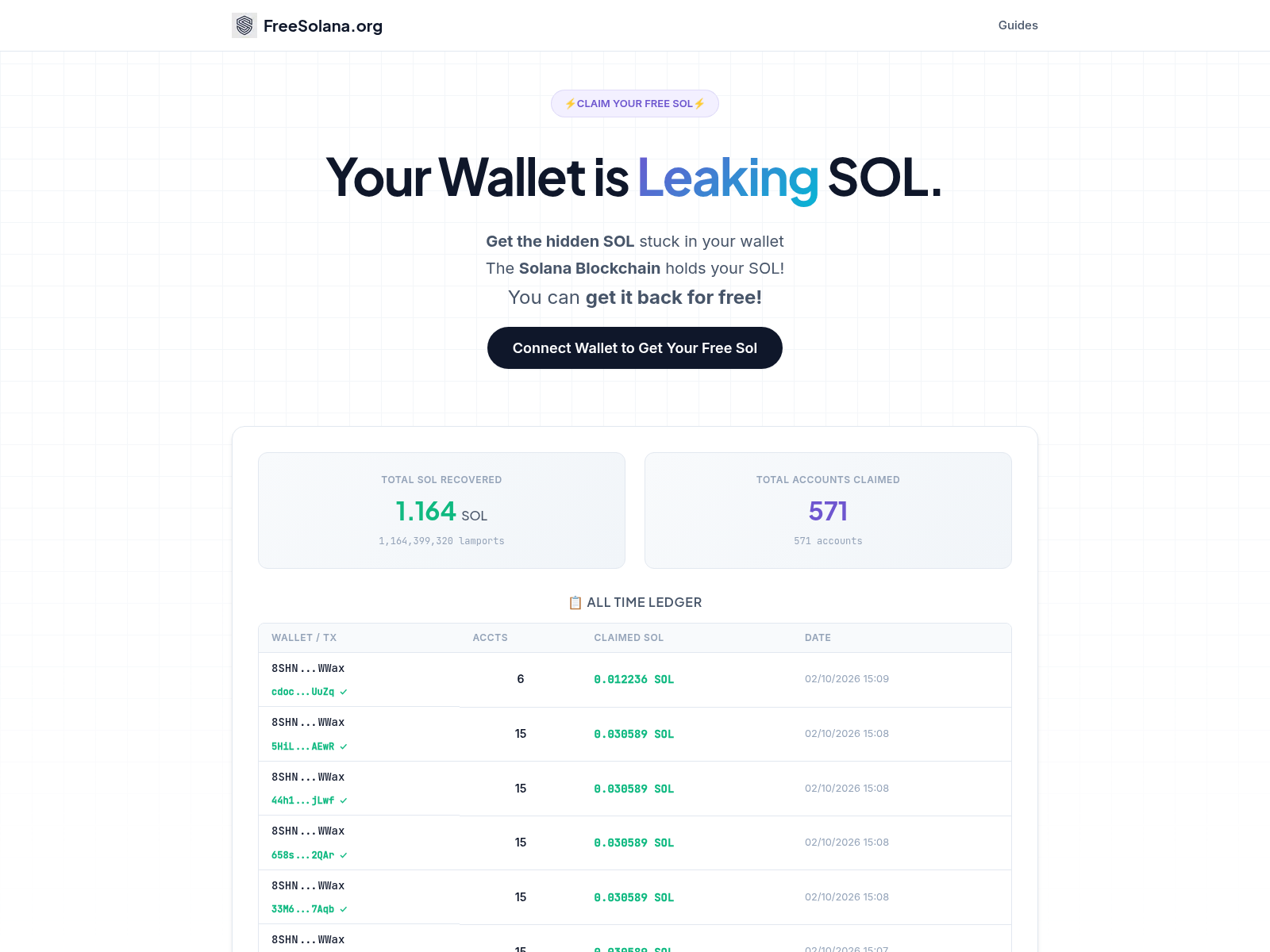 Screenshot of freesolana.org
