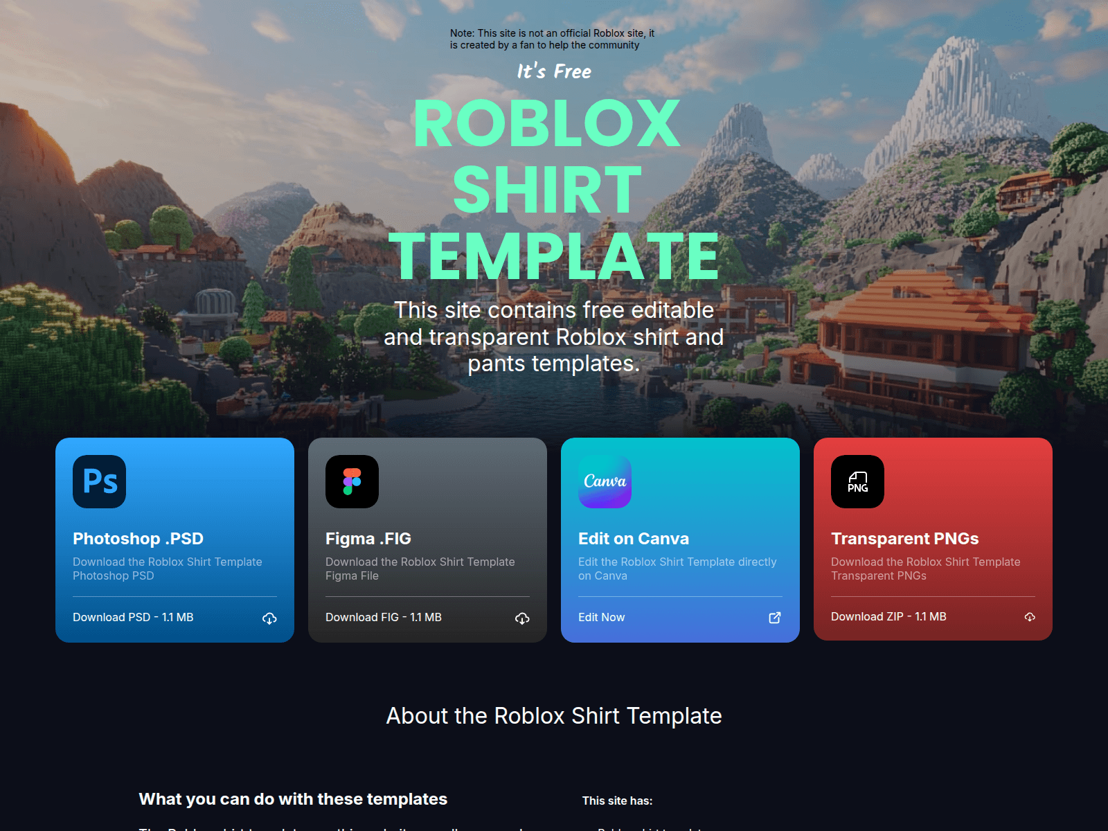 Screenshot of www.robloxshirttemplate.com