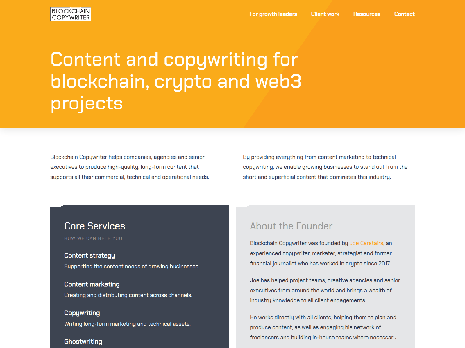 Screenshot of blockchaincopywriter.io