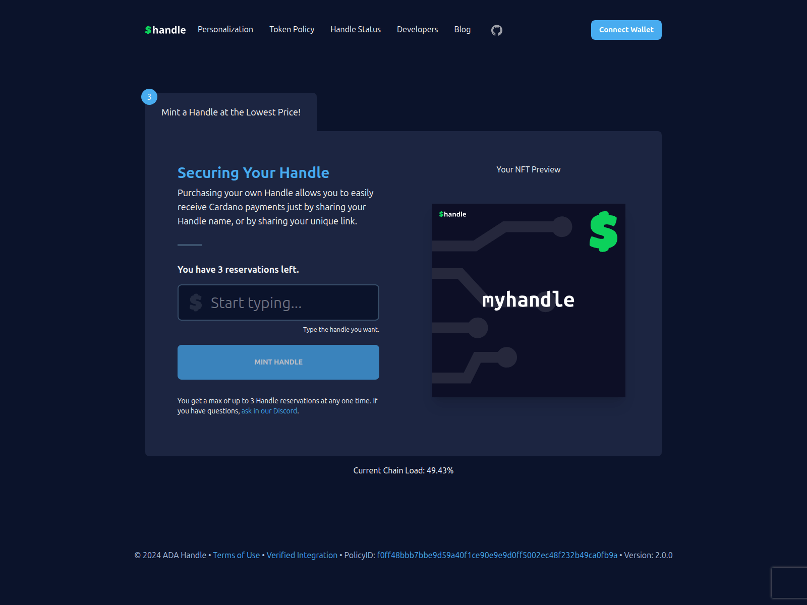 Screenshot of mint-handle.online