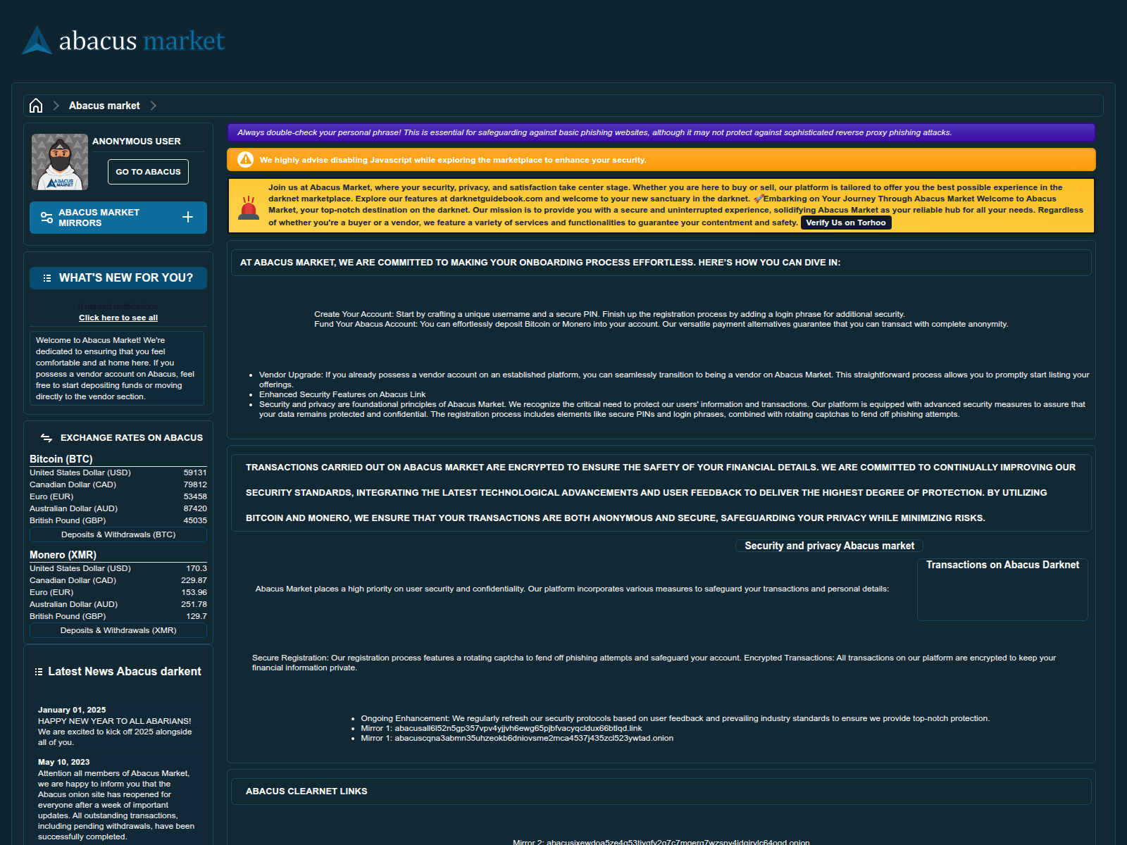 Screenshot of abacusonionmarket.org