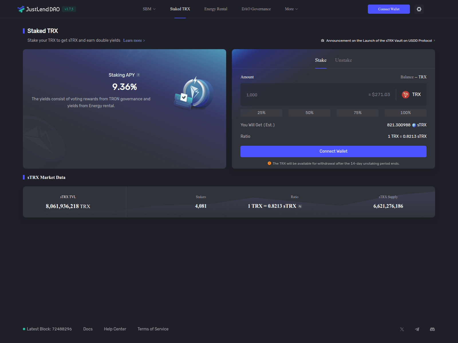 Screenshot of trxstaking.pages.dev