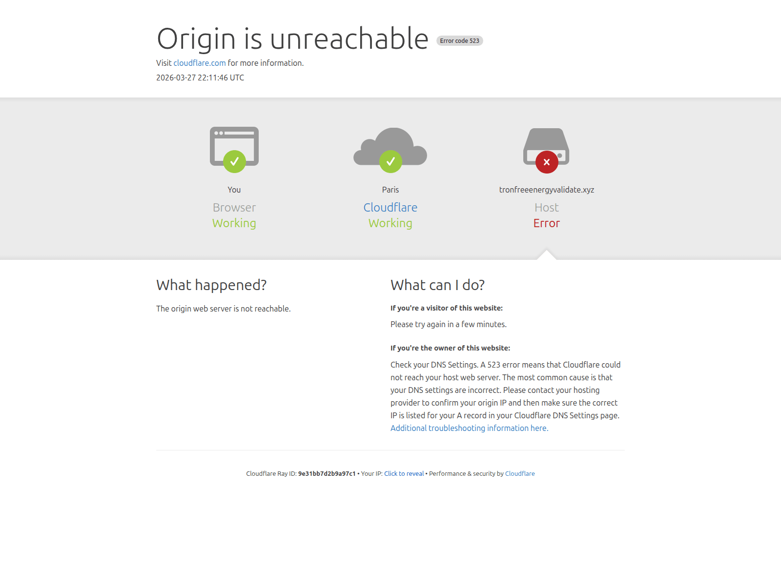 Forensic screenshot of tronfreeenergyvalidate.xyz