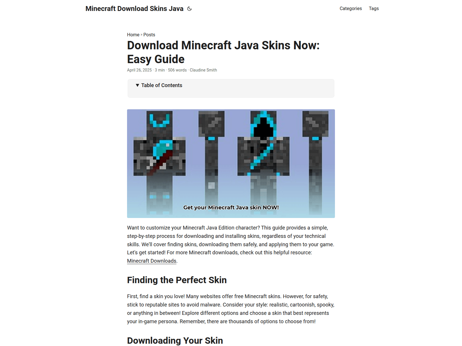 Screenshot of minecraft-download-skins-java.pages.dev