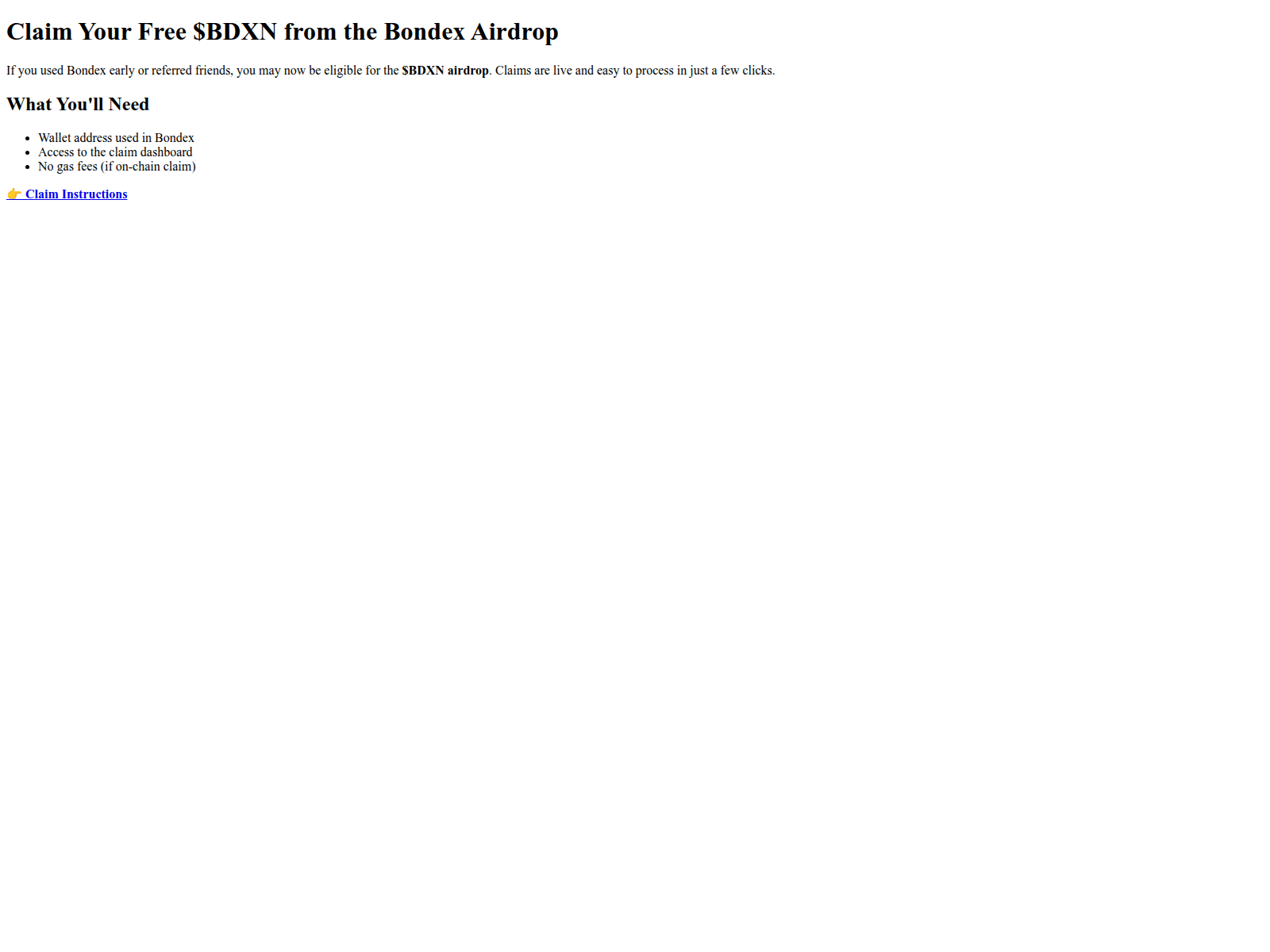 Screenshot of claim-bdxn-bondex-airdrop.pages.dev