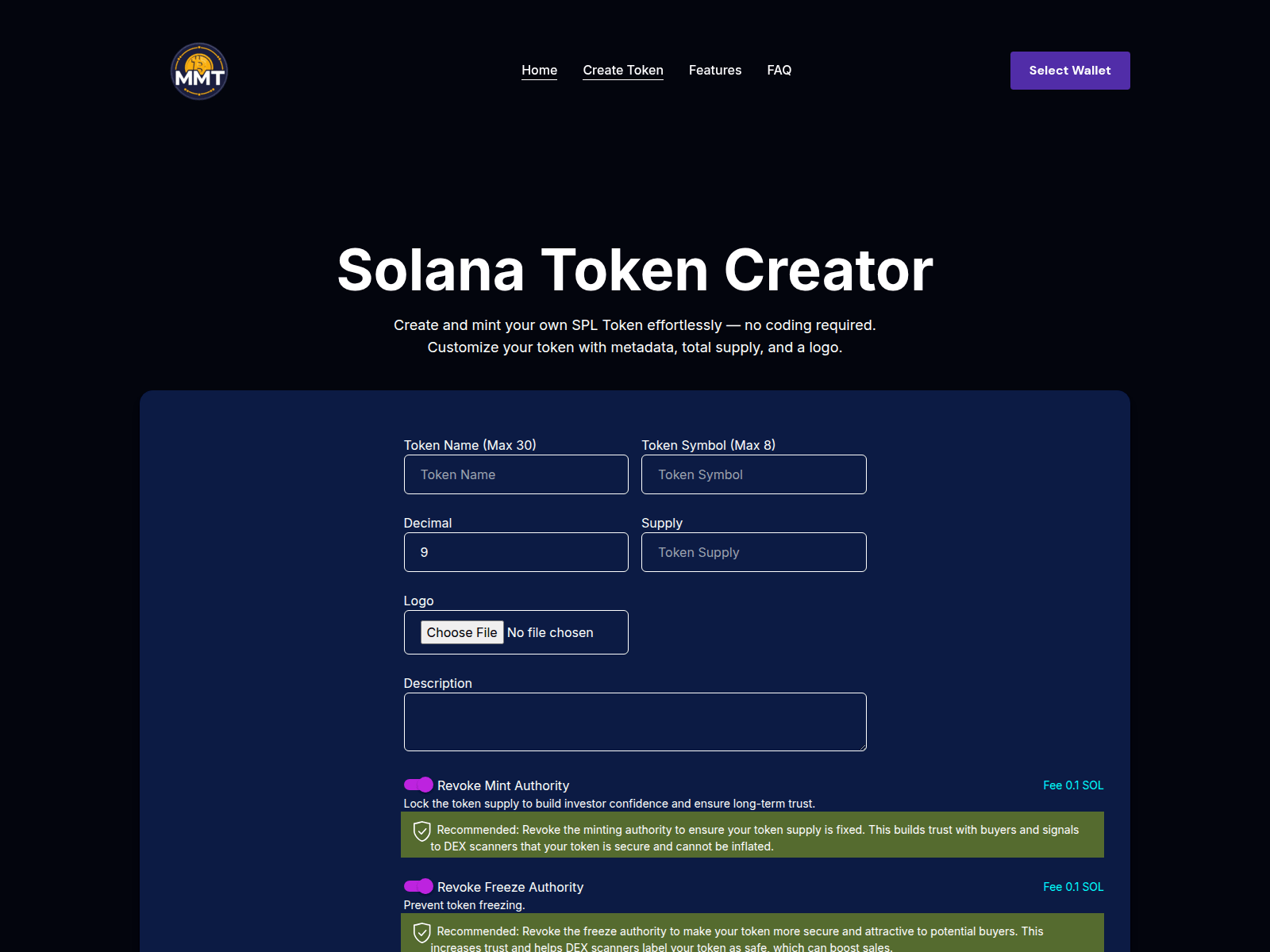 Screenshot of mintmytoken.io