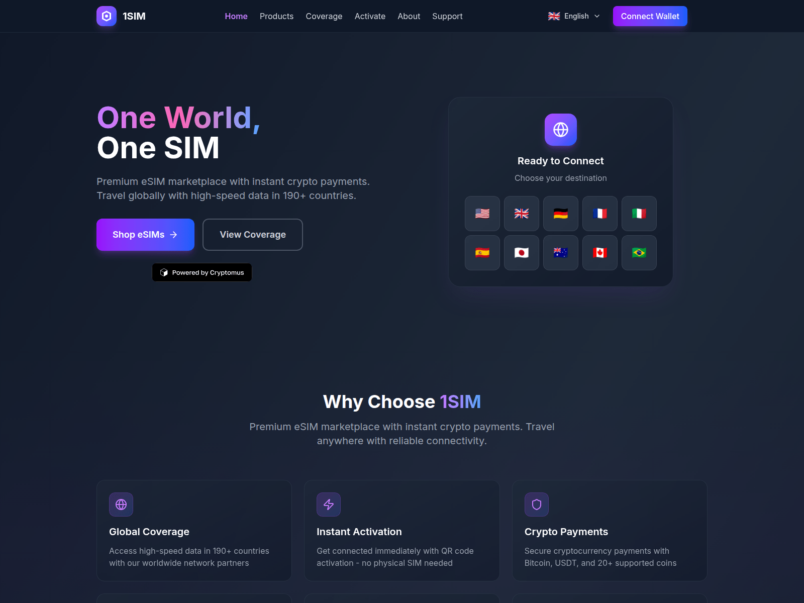 Forensic screenshot of onesim.tech