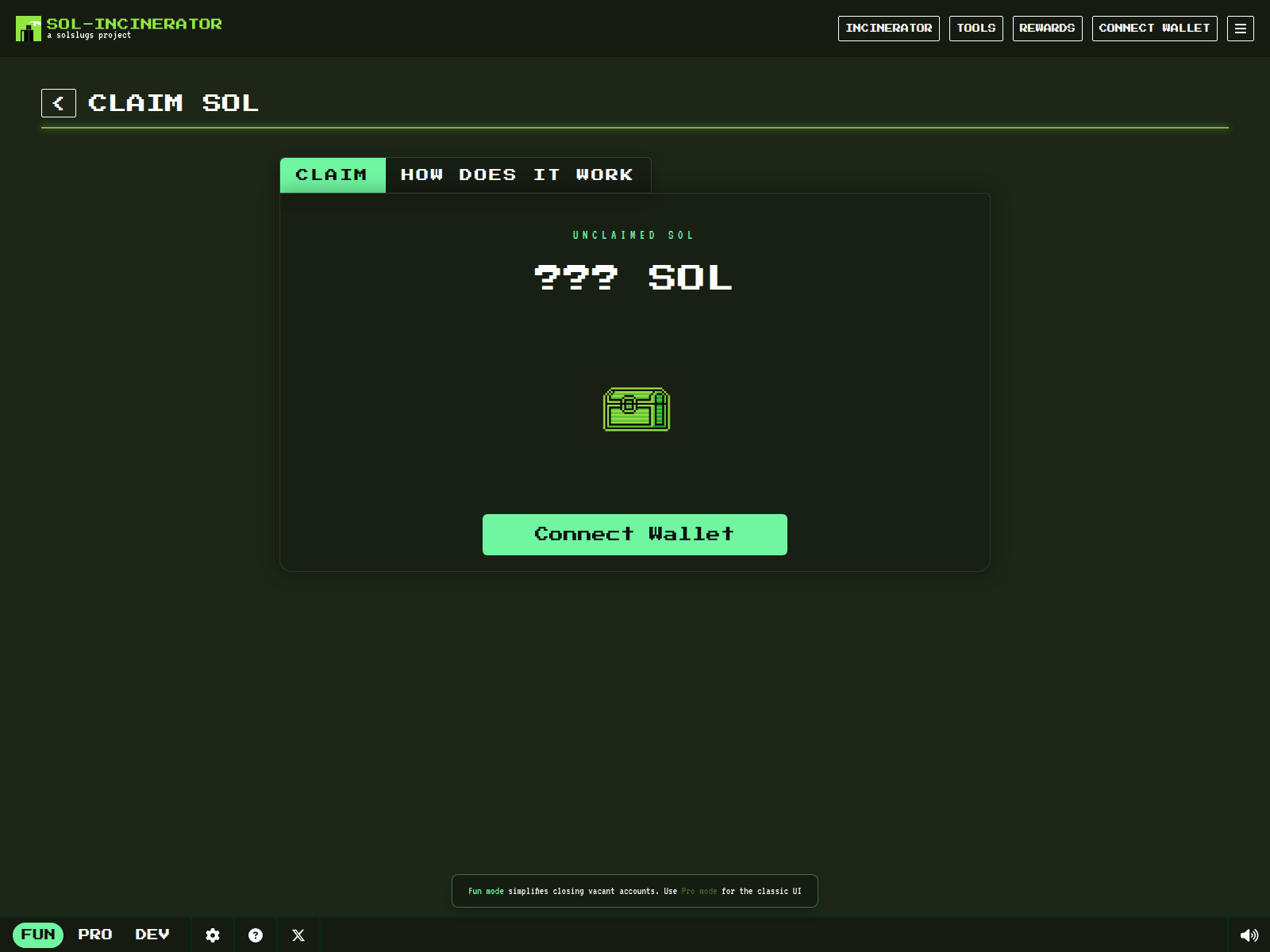 Forensic screenshot of solana-incinerator.tools