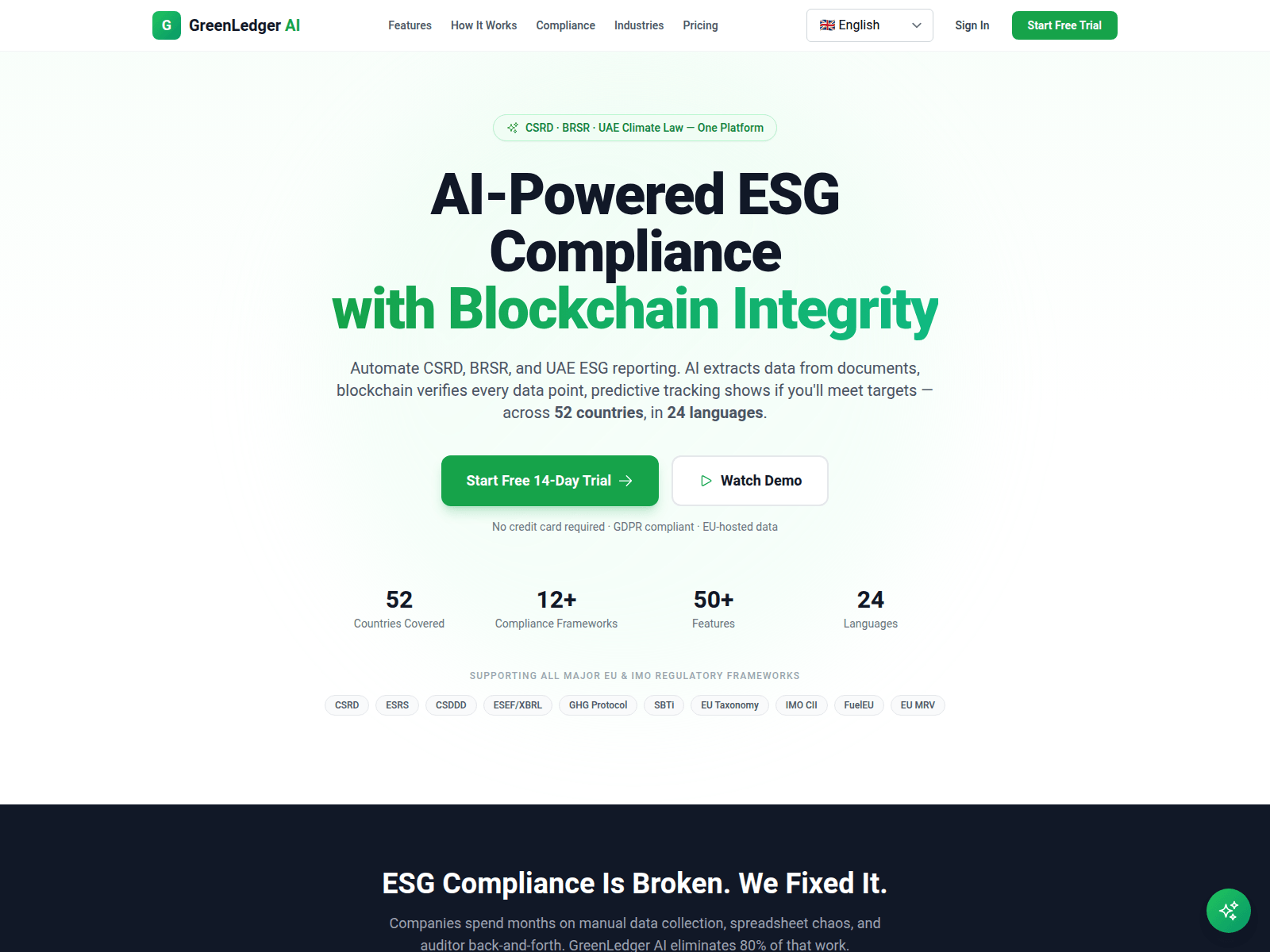 Forensic screenshot of greenledgerai.com