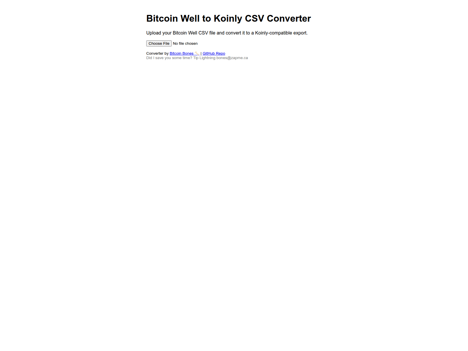 Screenshot of bitcoin-well-to-koinly.pages.dev