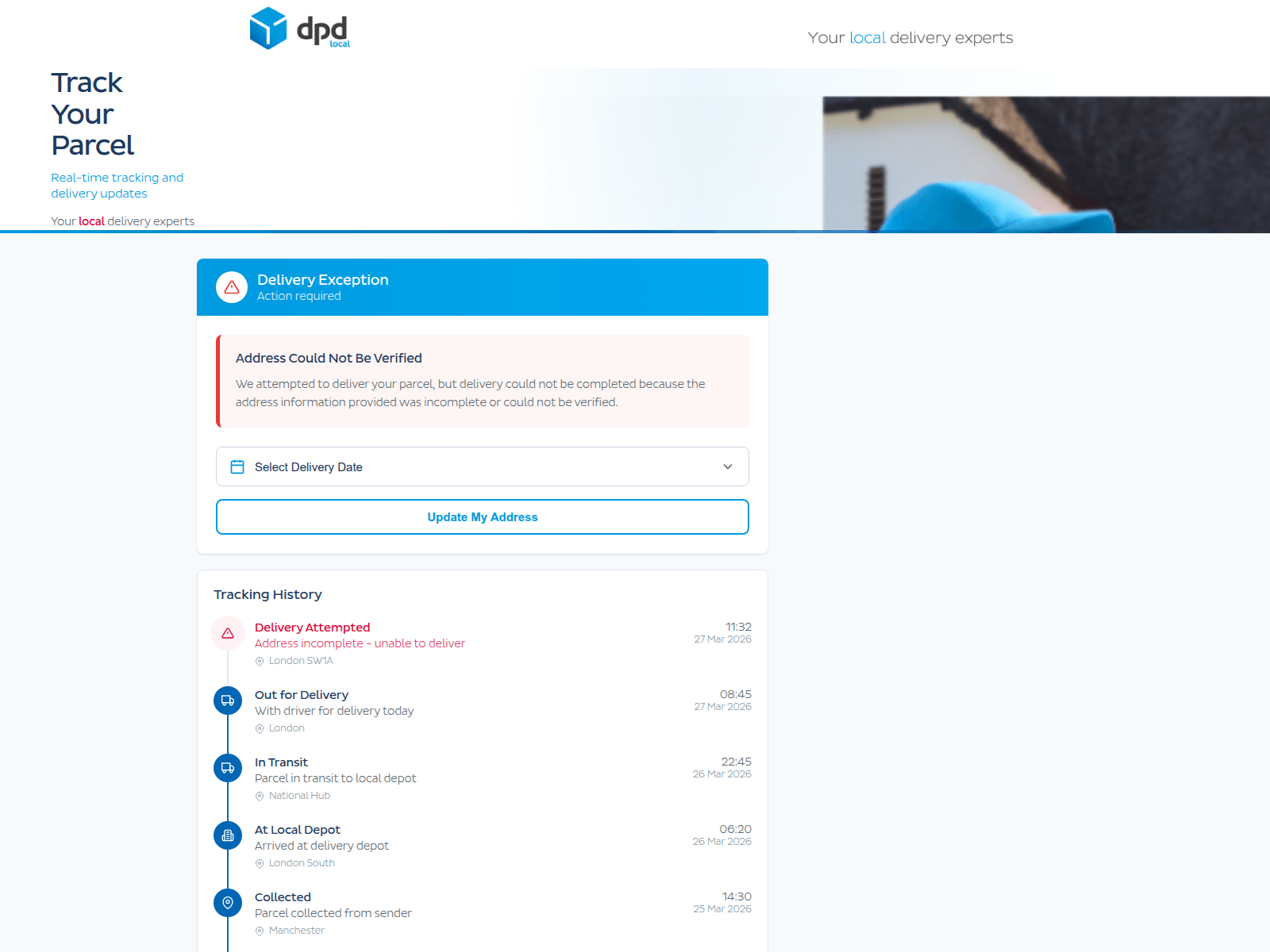 Forensic screenshot of dpd.trases-bag.icu