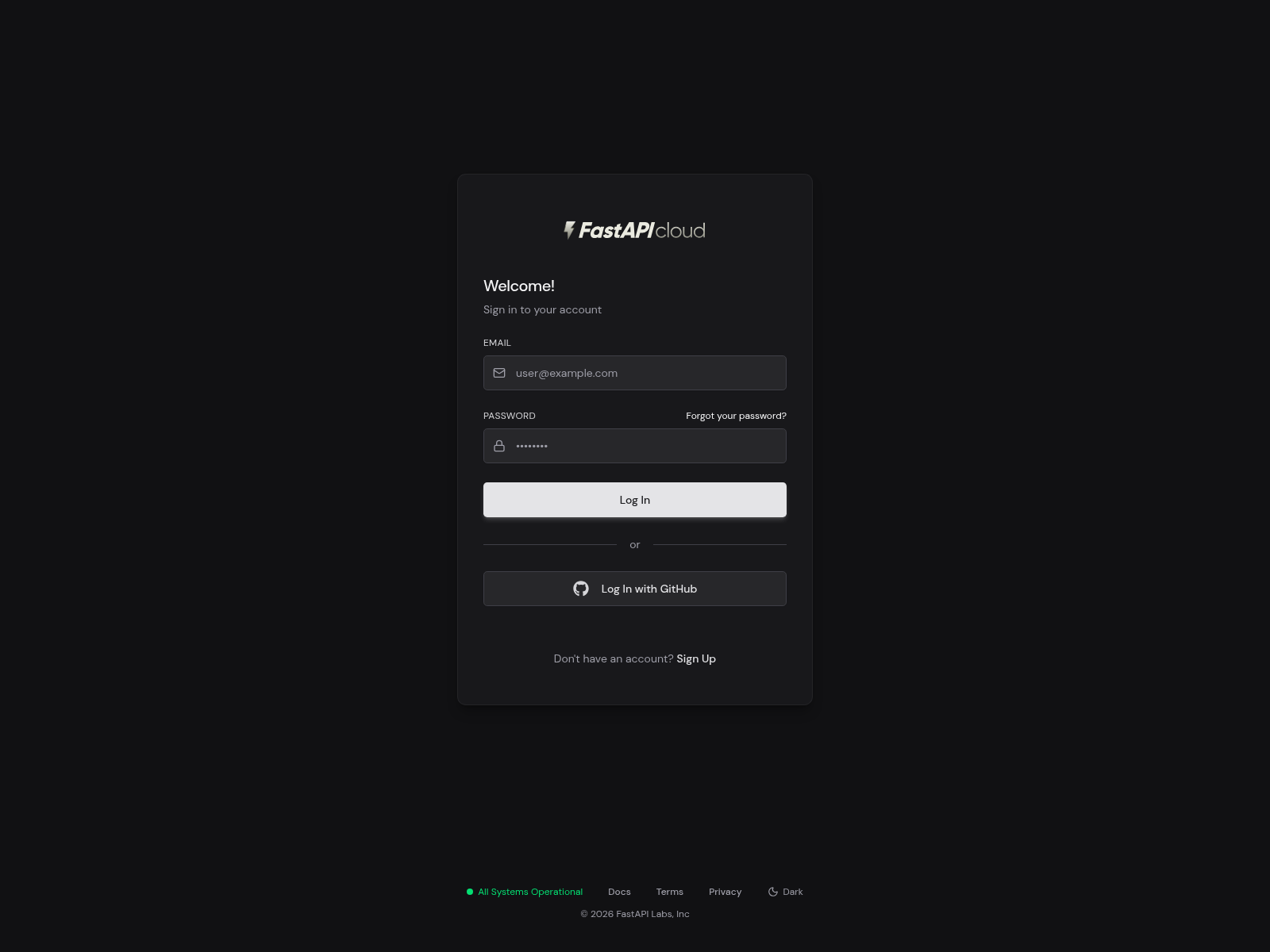 Screenshot of dashboard-fastapicloud-com.pages.dev