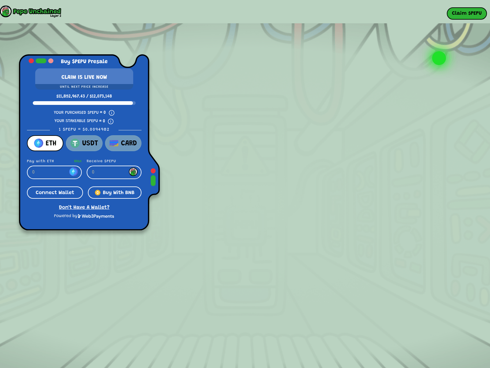 Screenshot of claim-pepunchained.pages.dev