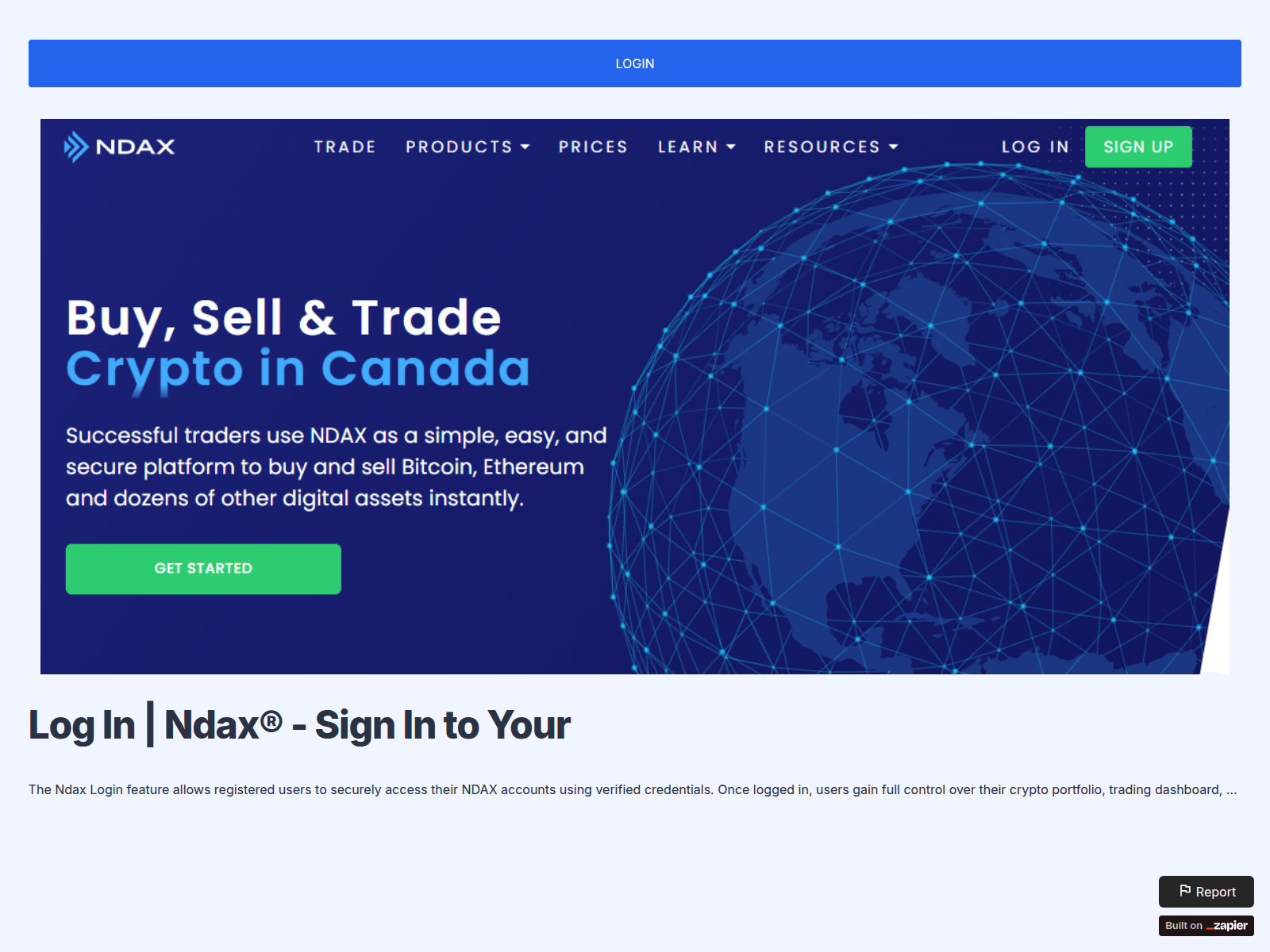 Forensic screenshot of ndx-io.zapier.app