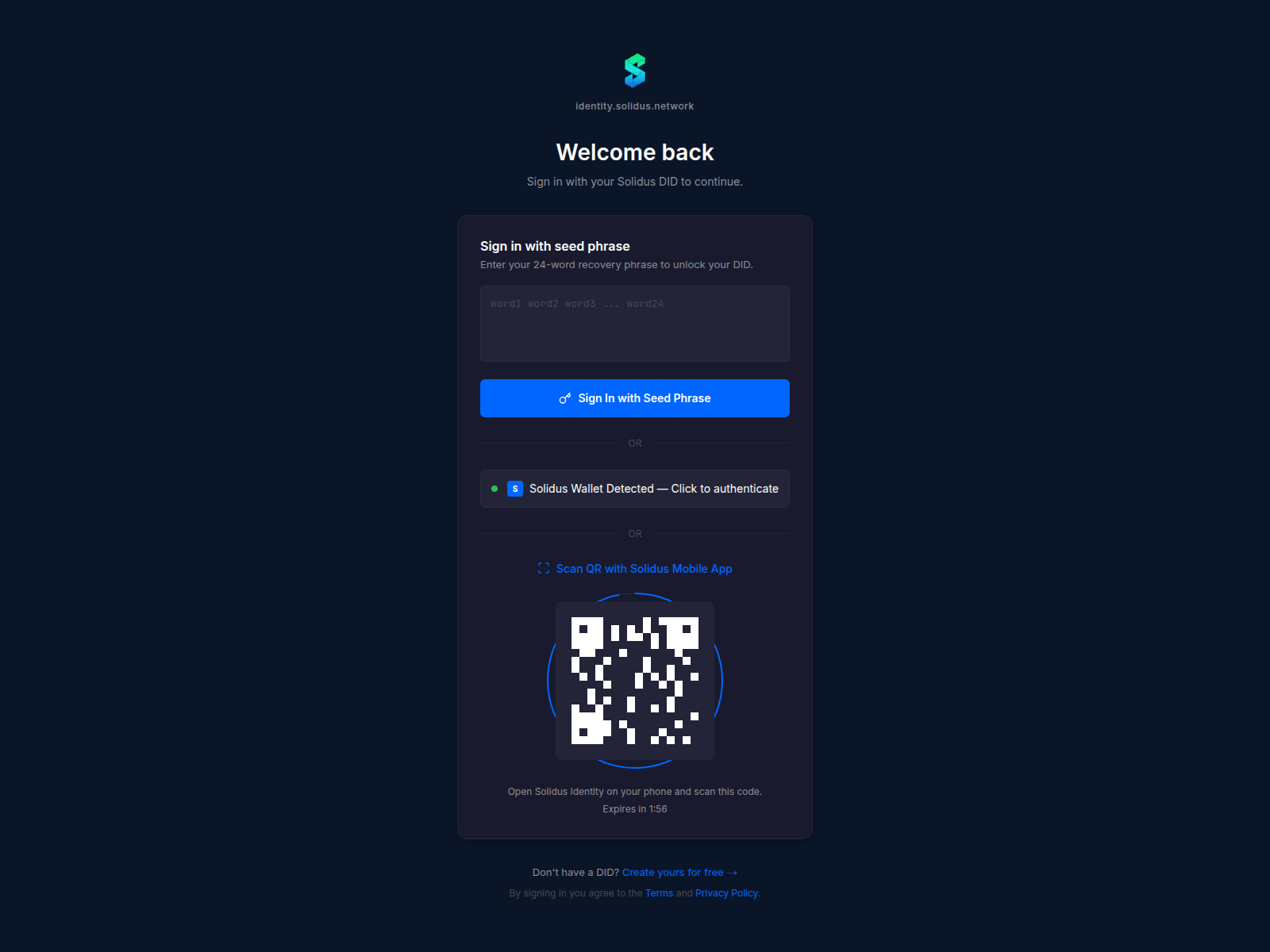 Forensic screenshot of auth.solidus.network