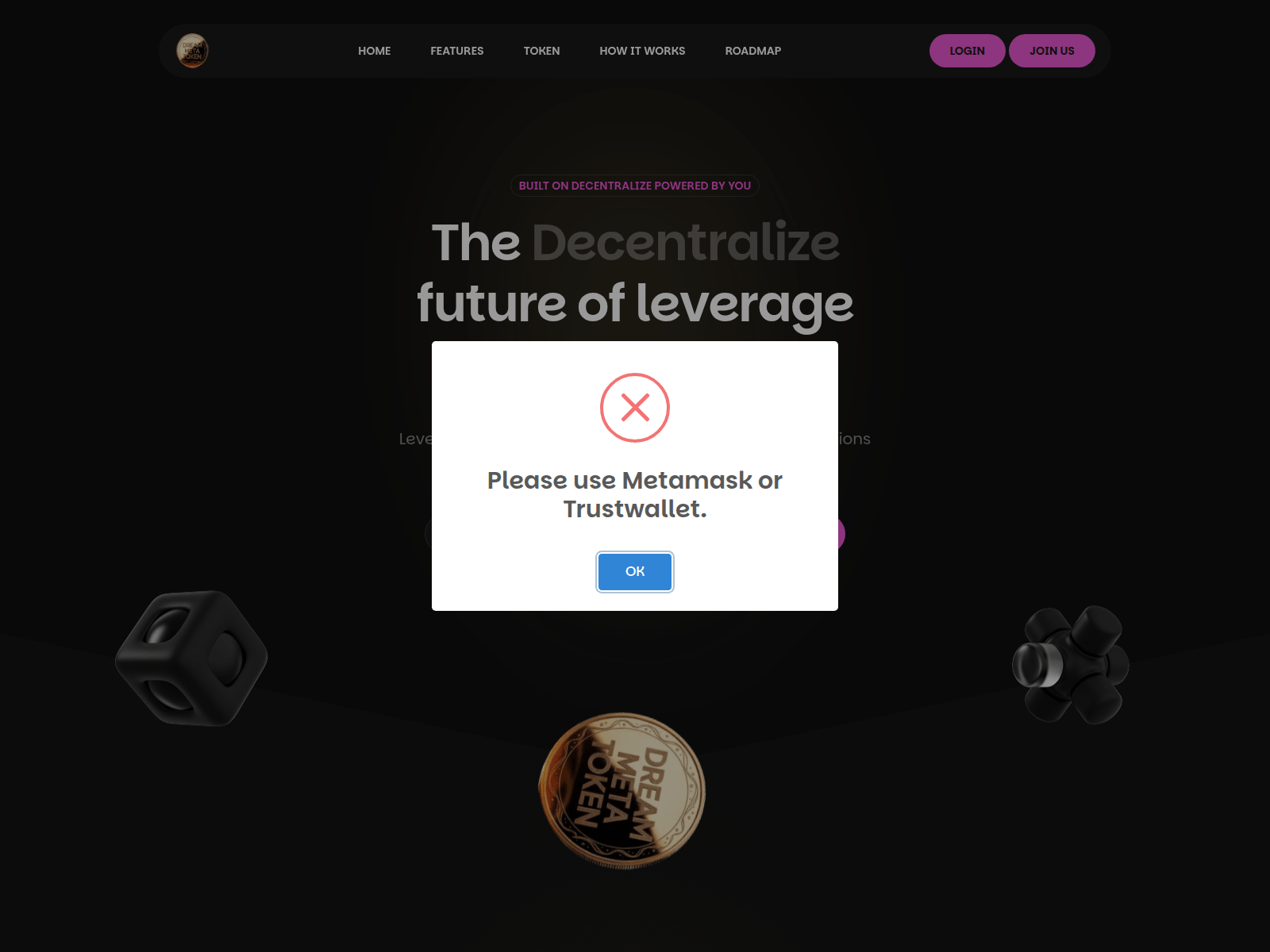 Forensic screenshot of www.dreammetatoken.live