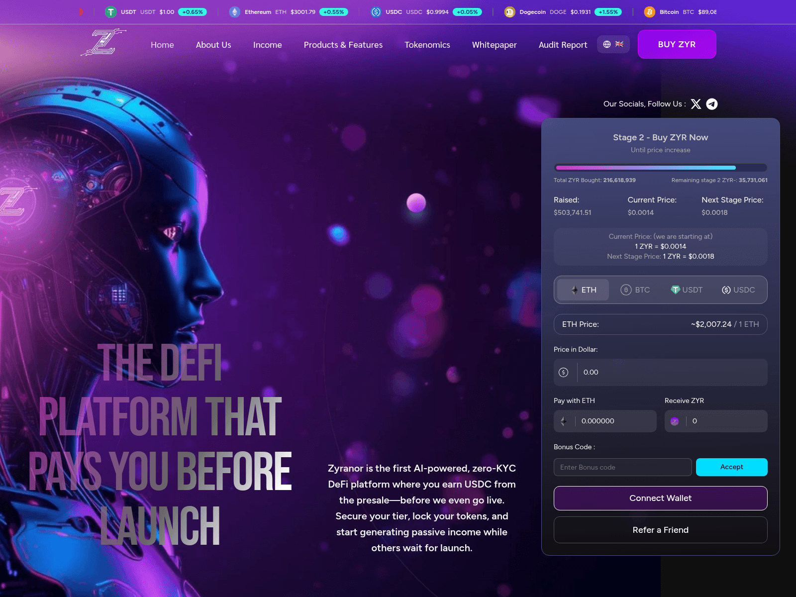 Screenshot of www.zyranor.io