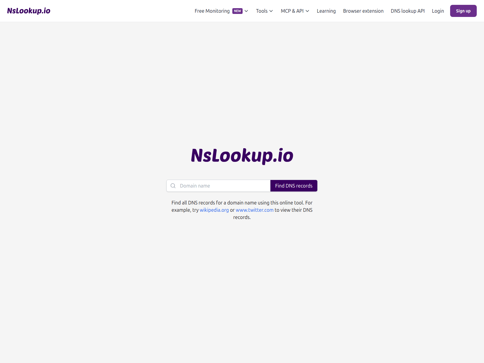 Screenshot of www.nslookup.io
