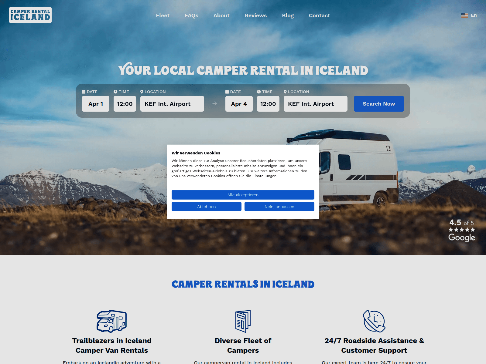 Screenshot of camperrentaliceland.com