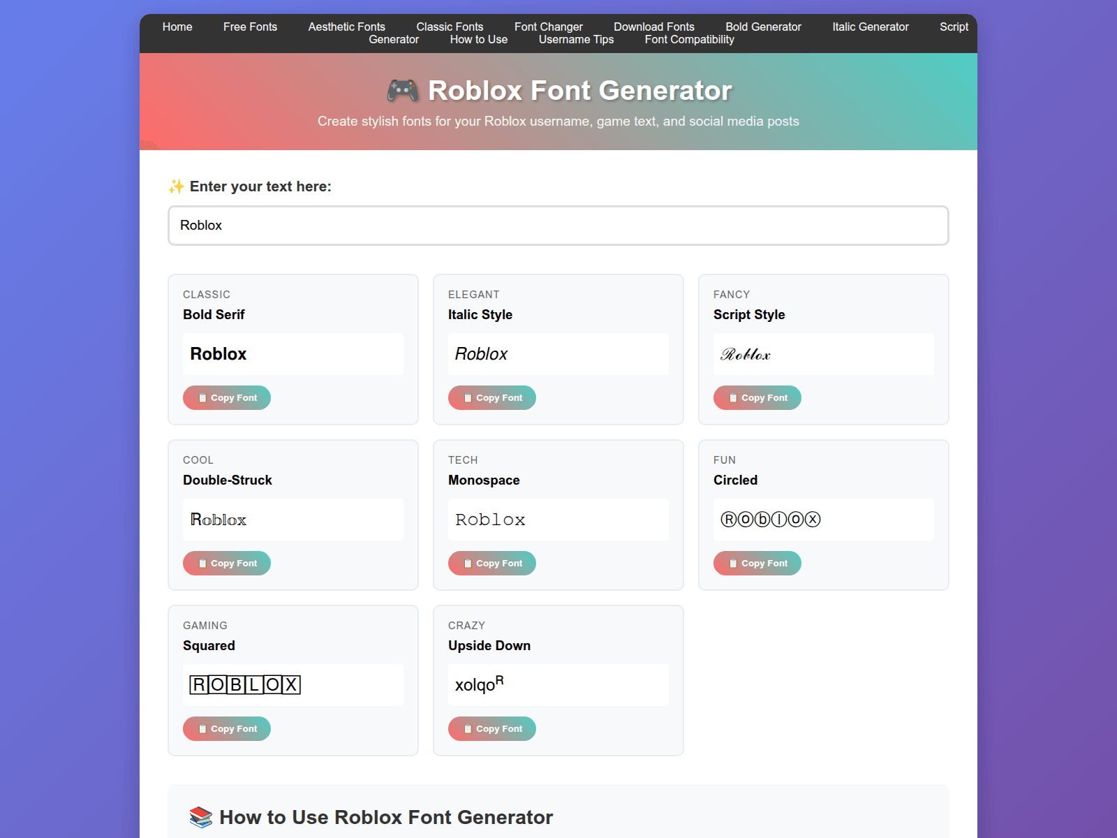 Screenshot of robloxfontgenerator.buzz