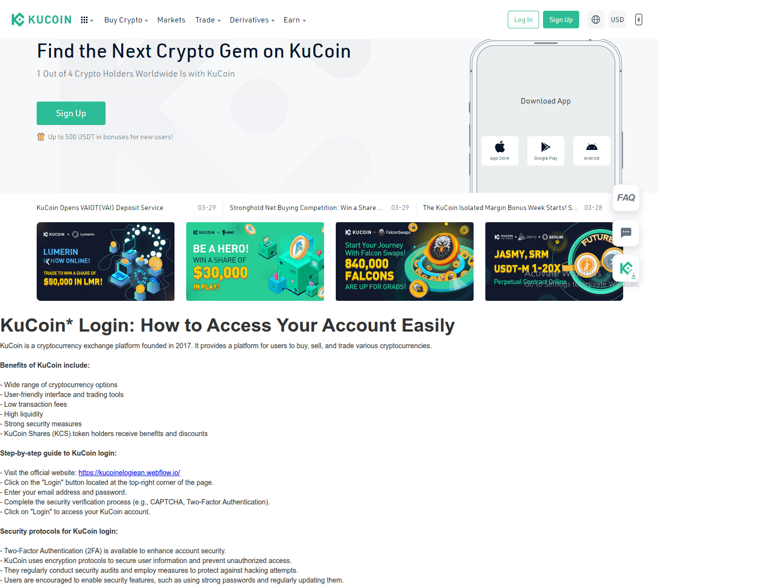 Screenshot of kucoinelogiean.webflow.io
