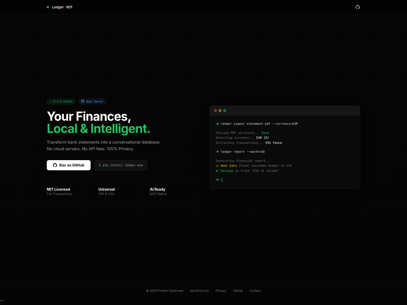 Screenshot of ledger-mcp.pages.dev