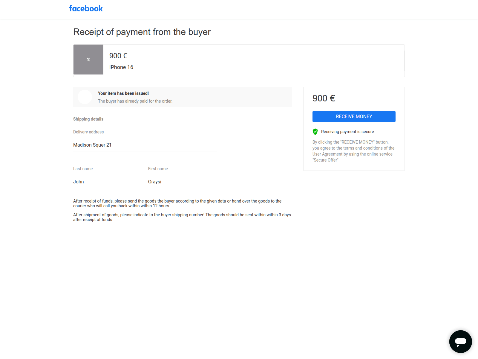 Screenshot of facebook.order91237912832190.shop