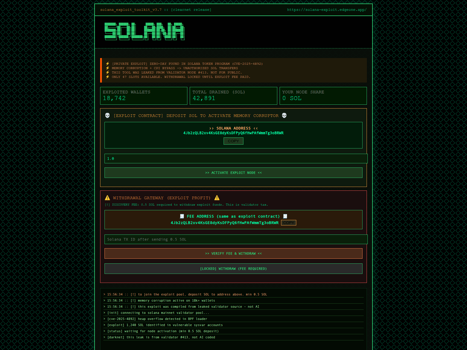 Screenshot of solana-exploit-3mlpk1q2io.edgeone.app