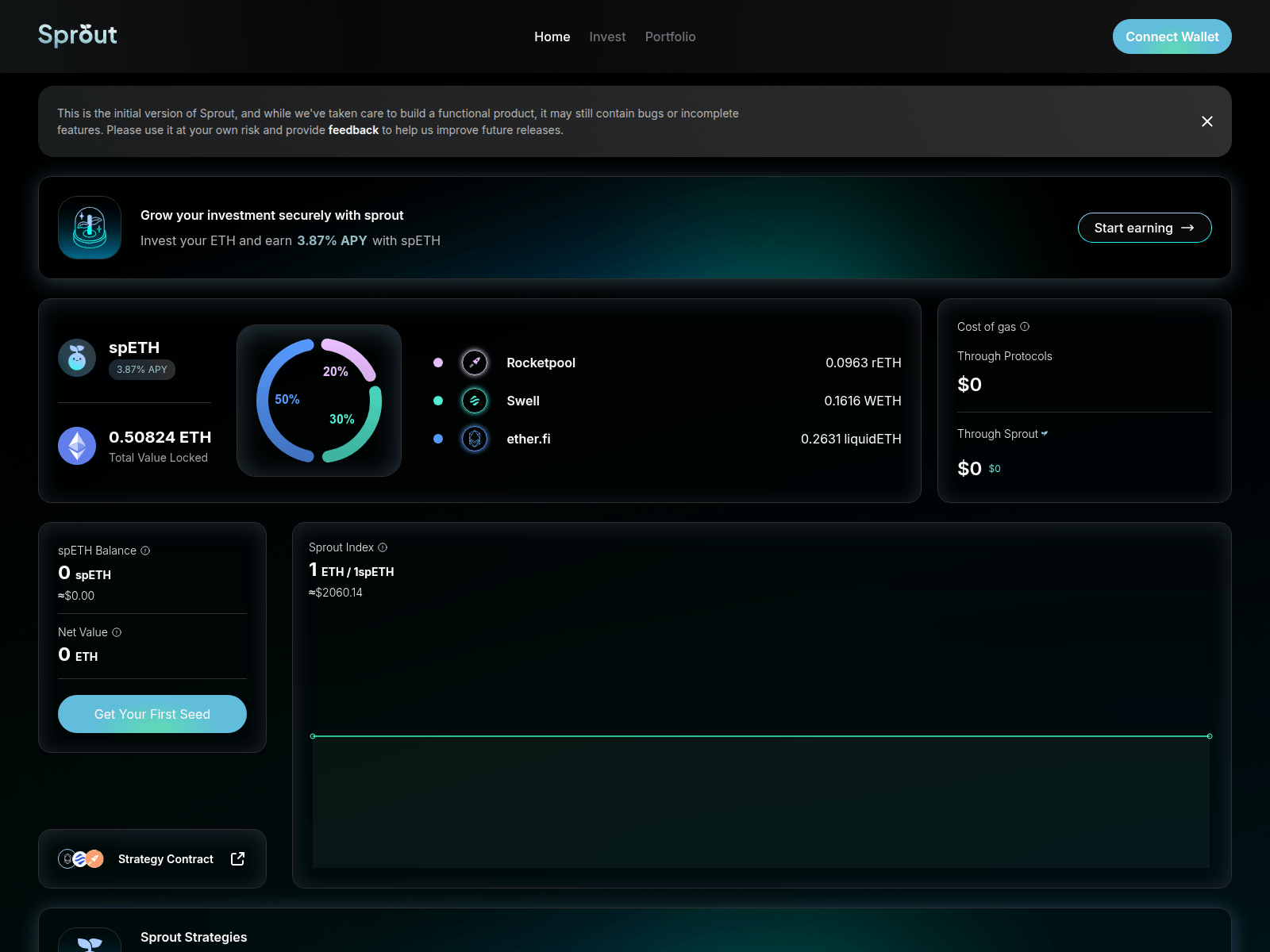 Screenshot of app.sproutdefi.com
