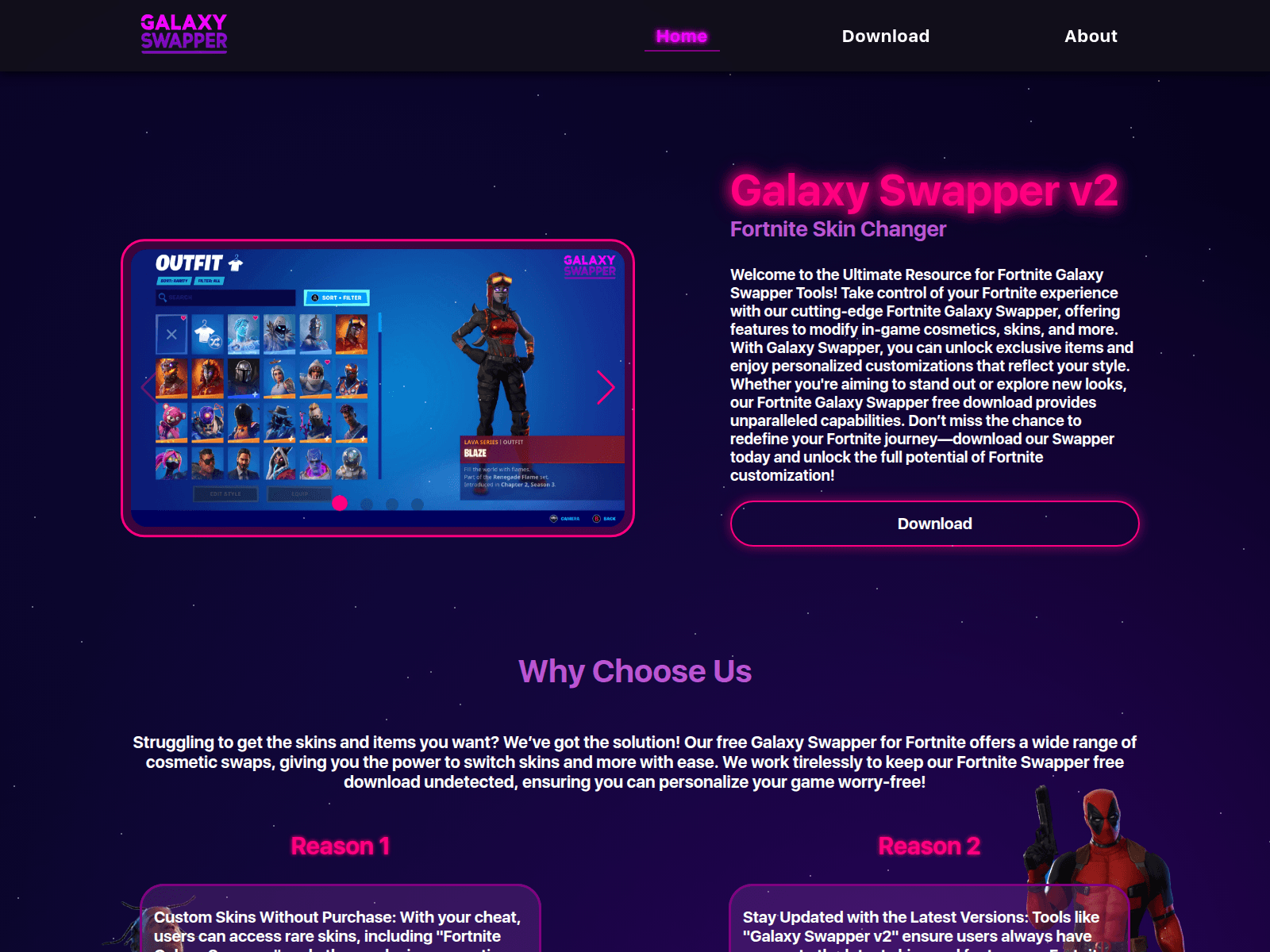 Screenshot of fortnitegalaxyswapper.com