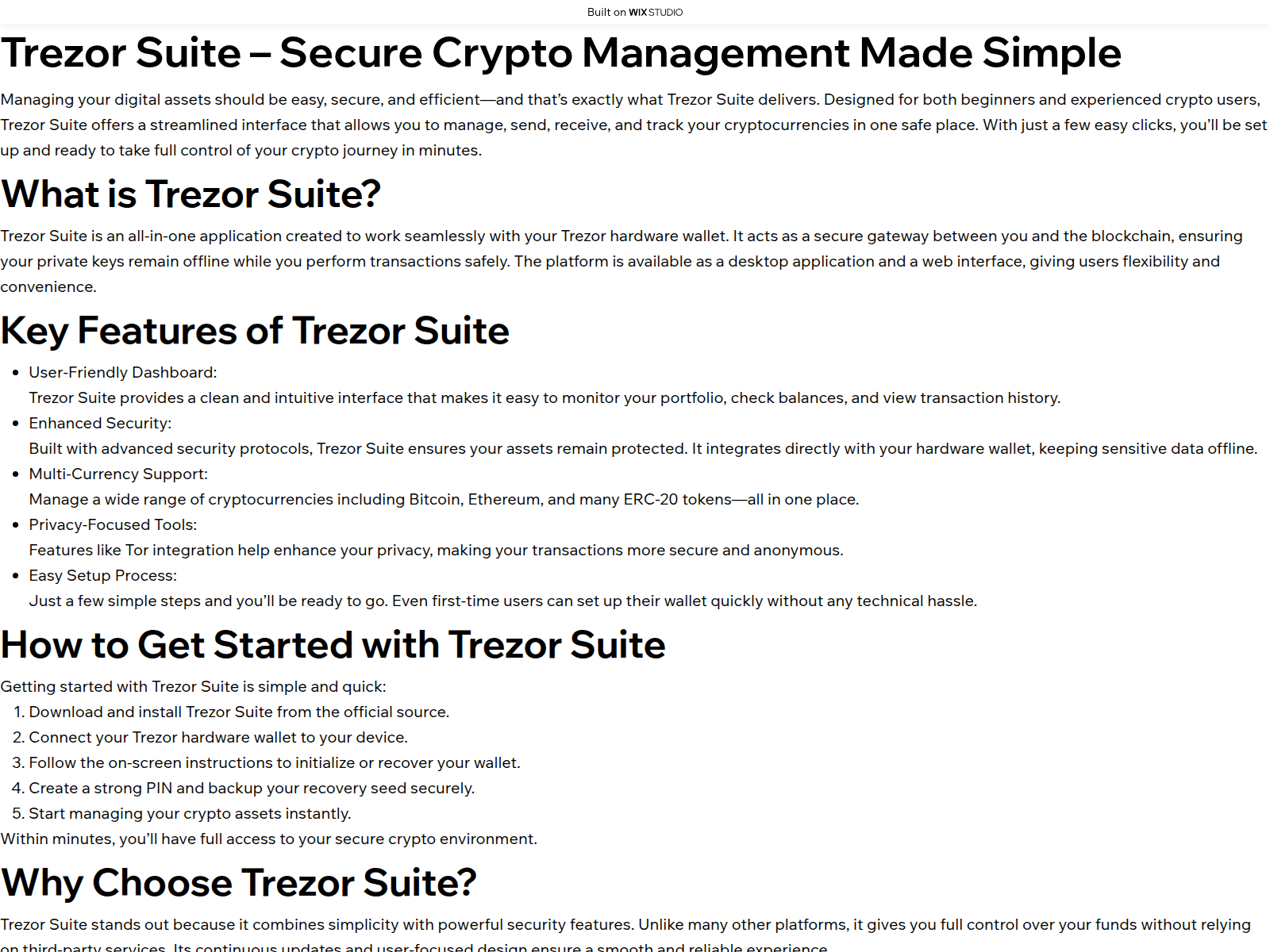 Screenshot of appsuite-trezos.wixstudio.com